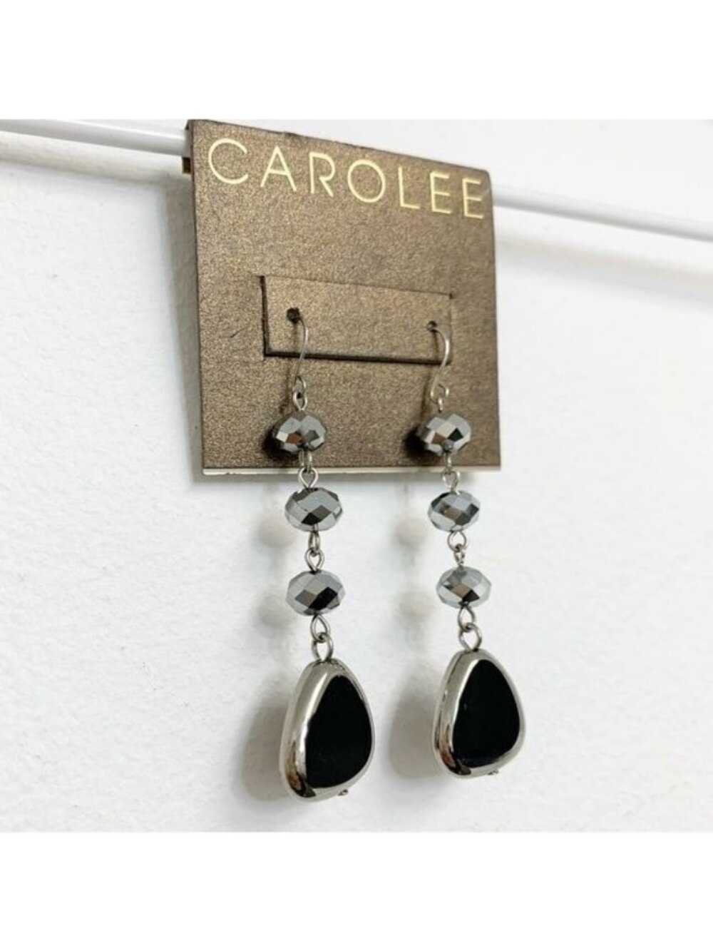 Carolee dangle drop earrings Black Silver Tone NWT